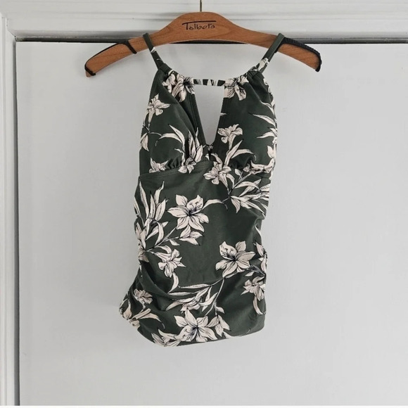 Kona Sol Green Floral High Neck Keyhole Small Tankini Top - Picture 1 of 9